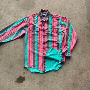 Vintage 90’s Wrangler Brush Popper Multicolor with turquoise Lining Lrg
